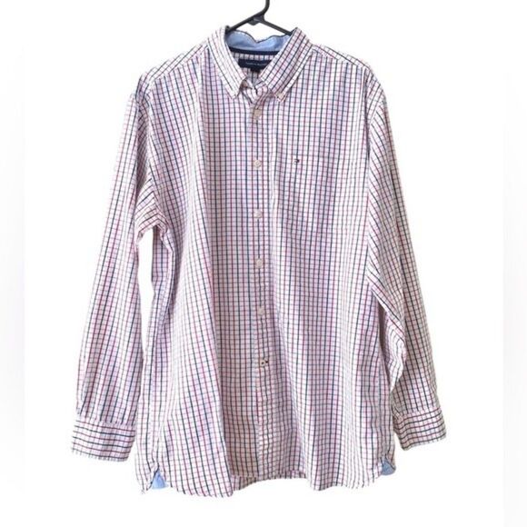 Tommy Hilfiger Button Down Shirt Grid Print Long Sleeve Cotton size L - Picture 1 of 12